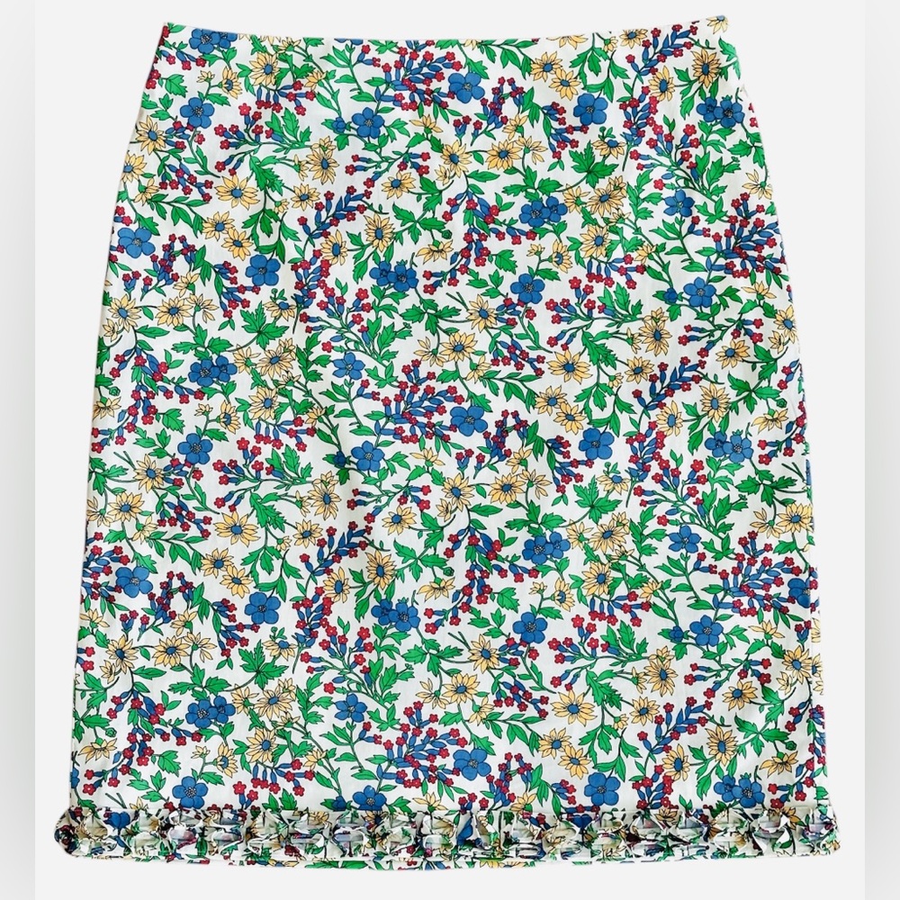 Ralph Lauren Vintage Floral Mini Pencil Skirt with Ruffle, Size 0